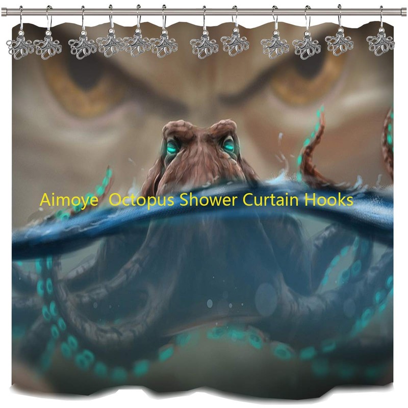 Octopus Shower Curtain Hooks Rings - Silver Metal Shower Hooks