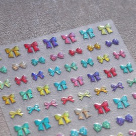 5D Embossed Bow Nail Art Stickers Valentines Stickers Colorful Bowknot Nail Stickers Cute Self-Adhesive Rainbow Color Ribbon Decals for Women Girls Acrylic Nails Manicure DIY Nail Supplies