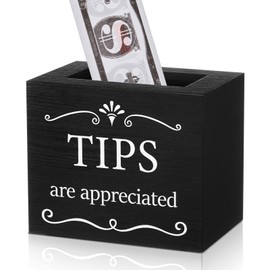 Vesici Wooden Tips Jar Tip Collection 6 x 4 x 5 Inch Donation Bucket Money Coin Storage Container Suggestion Box Raffle Cash Box for Bartender Restaurants Bars Musicians Driver (Black)