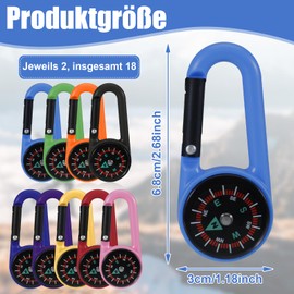 kodivenj Pack of 18 Compass with Carabiner Hook, Compass Key Ring, Colourful Mini Compass, Carabiner Compass Pendant, Multifunctional, Portable for Outdoor Hiking Camping