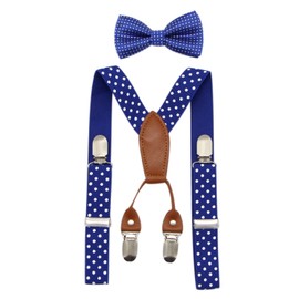 JAIFEI Juego de 4 clips de tirantes ajustables y pajarita a juego para niños pequeños, azul, (Dots-royal Blue), Talla única