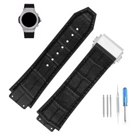 MMBAY Leather 25mm Watch Bands Compatible Fit for Hublot Big Bang 19mm*25mm*22mm Replacement Watch Strap Wirstband Bracelet For Men and Women(with metal buckle), Black