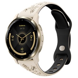 Laband 18mm Floral Engraved Band Compatible With Garmin Venu 2S/Venu 3S/Vivoactive 4S/Vivomove 3S for Women Men, Soft Silicone Cute Embossed Flower Strap for Forerunner 255S/Forerunner 265S