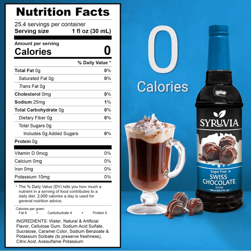 Syruvia Sugar Free Coffee Syrup, Swiss Chocolate Flavored Syrup for