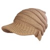 Ladies Slouchy Peaked Ponytail Messy Bun Knitted Beanie Hat Cap-Camel