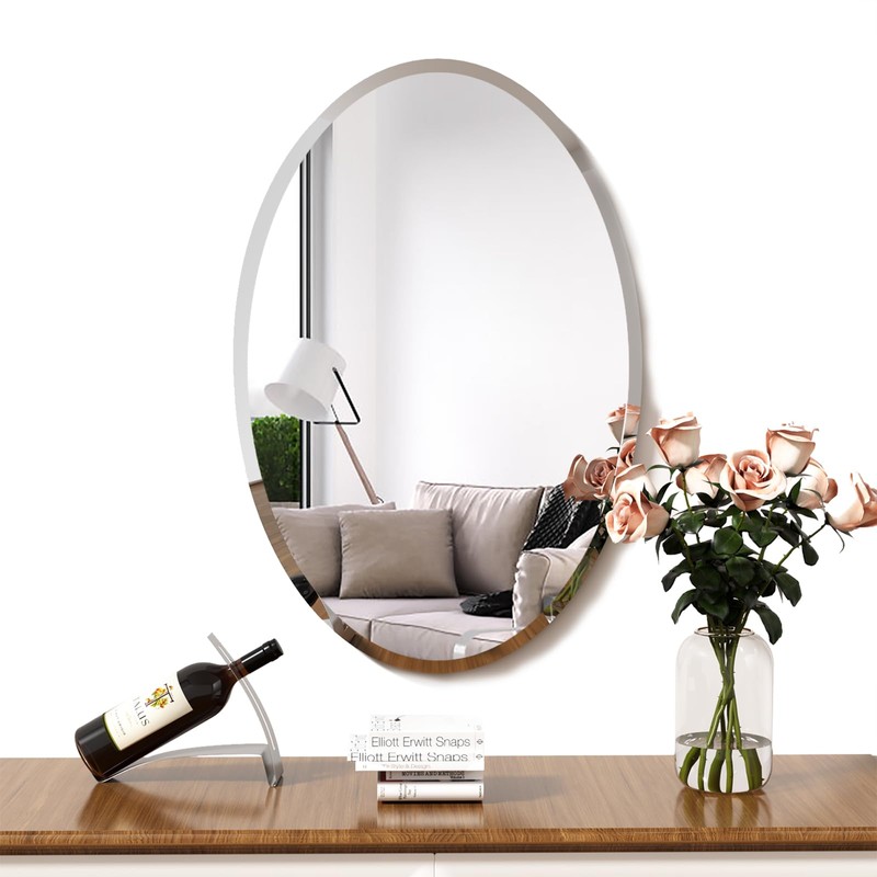 KOHROS Frameless Oval Mirror 20" x 28" Bathroom Wall Mirror