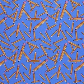 Mook Fabrics Cotton Back to School Tossed Pencils, Blue Cut by The yard