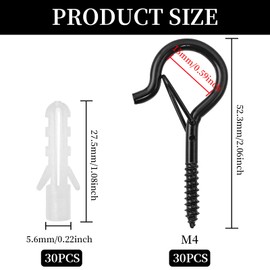 Hevysuo 30 Stück Schraubhaken Edelstahl Schwarz mit 30 Expansionsrohre Klein,M4 schwarze haken zum schrauben,mit Sicherung,für Pflanzenkörben Vogelhäuschen Windspielen Lichterketten