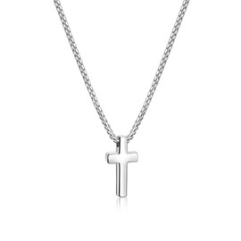 Fiusem Silver Tone Cross Necklace for Men, Mens Cross Necklaces with 2.5mm Cross Chain and Stainless Steel Cross Pendant tiny, Box Chain 20 Inch