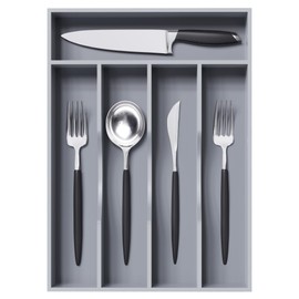 Greenual Gray Silverware Organizer 10 In Utensil Organizer Silverware Tray for Drawer Cutlery Flatware Organizer for Kitchen Bamboo Wood
