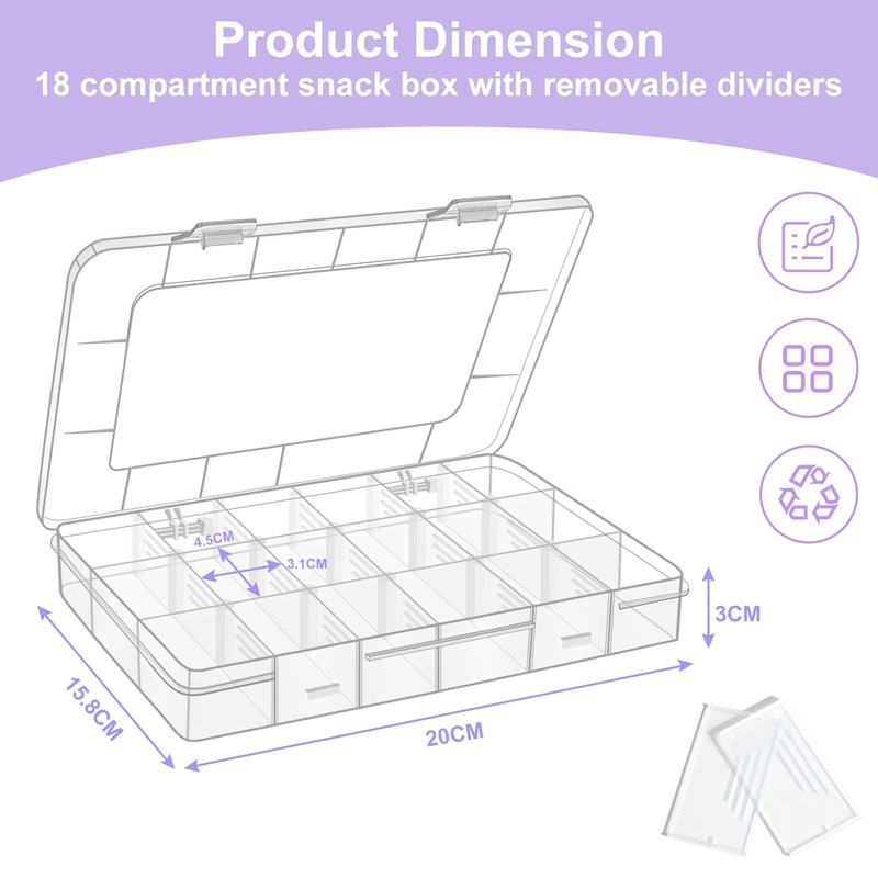 Surflyee 2PCS Snack Box with Compartments, Snack Boxes with 18