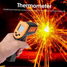 HW600 - Termómetro infrarrojo de mano sin contacto, visualización LCD, medidor de temperatura, termómetro industrial digital IR, termómetro pirómetro 