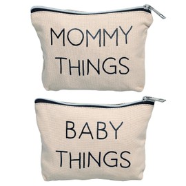 Pearhead - Juego de 2 fundas de lona para mamá y bebé, fundas de viaje a juego para nuevas madres y futuras mamás, bolsa minimalista para cosméticos y accesorios, juego de 2