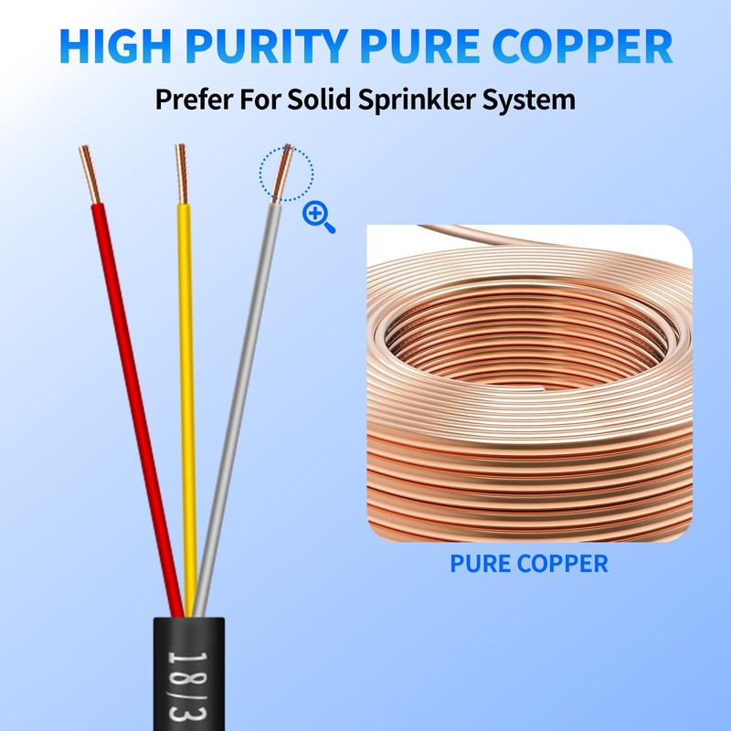 18/3 Solid Sprinkler System Wire 50ft, 18 Gauge Irrigation Wires