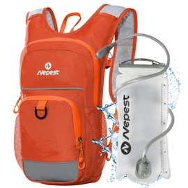 Nepest Kids Hydration Backpack, Mini Water Backpack with 1.5L Water Bladder for Hiking Cycling Running, Orange