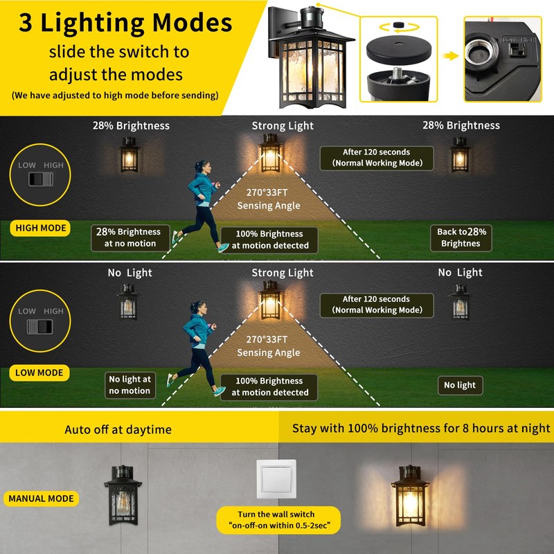 XANGQAN 2 Pack Brown Motion Sensor Outdoor Lights Wall Mount