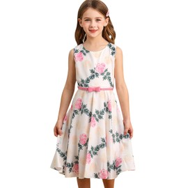 Bonny Billy Girls Sleeveless Vintage Floral Swing Party Dress Size 7 8 Floral Pink