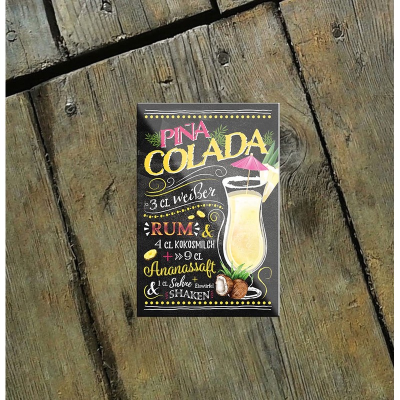 schilderkreis24 Cocktail Recipe "Pina Colada" Magnet Alcohol Spirits Decorative Fridge