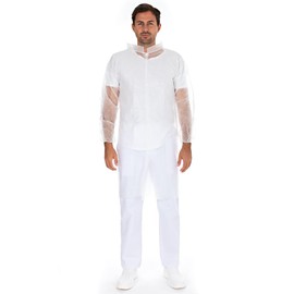 FRANZ MENSCH Hygonorm Visitor Gowns Light with Press Studs, PP, Economy Pack, White, XXL, L: 110 cm, Circumference: 140 cm, Disposable Gown / Visitor Coat, Hygiene Areas Pack of 100