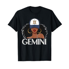 Gemini Queen Black Woman Cap Zodiac Sign Birthday T-Shirt