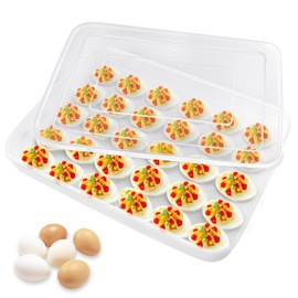 Deviled Egg Containers with Lid,Plastic Egg Holder for Refrigerator,Clear Egg Storage Holder for Fridge,Keep Fresh,Easter,Thanksgiving Party Kitchen Supplies(30 Eggs)