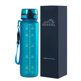 KOBONA 1L Motivational Water Bottle with Time Marking Hydration Tracking Reminder for Sports Fitness - Wide Mouth for Ice, Fruit Infuser, Leak Proof, Light-Weight BPA Free Tritan, BLUE