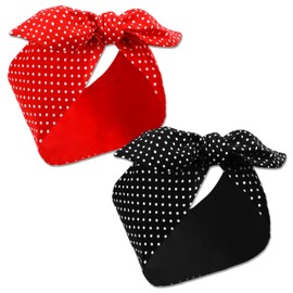 Sumhao Polka Dot Headband, 2PCS 1940s Headbands for Women's Hair - Black & Red Hair Accessories for Women, Twisted Head Scarf Bunny Ear Wide Bandana for Daily Wear, Party, or Workout