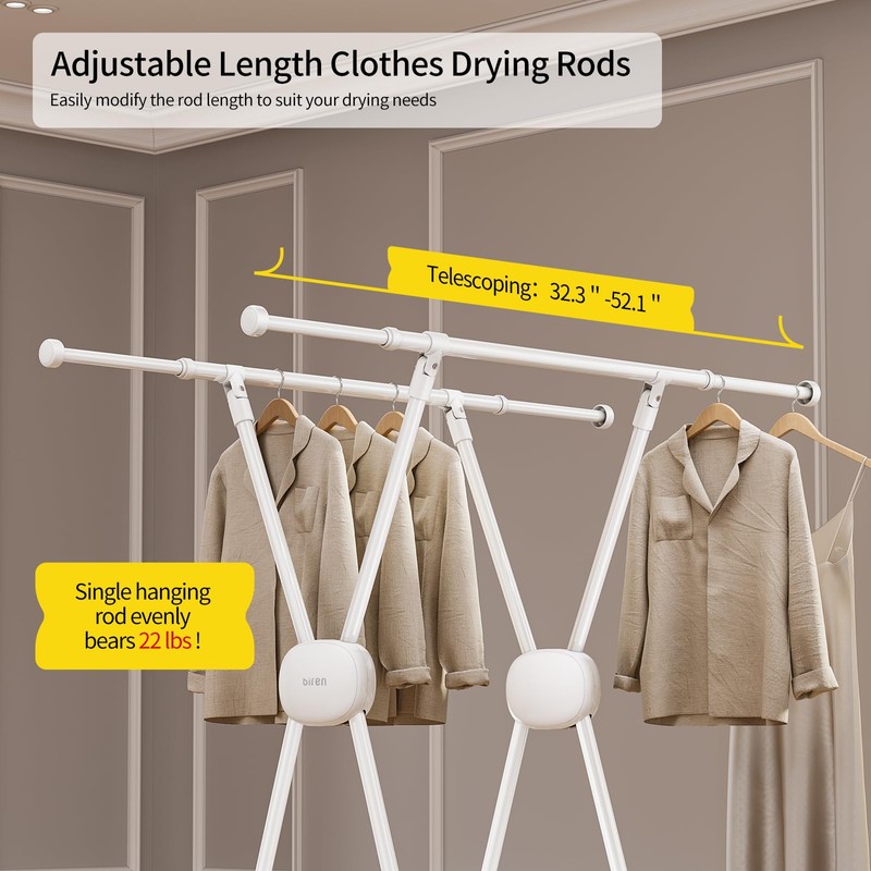 BIREN Clothes Drying Rack Heavy Duty Clothing Racks Extending Laundry