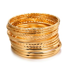 12Pcs Bohemian Indian Chunky Stackable Textured Bangle Bracelet Set Multilayer Boho Cable Rhinestone Bead Bracelet for Women Friend Vintage African Wedding Jewelry Birthday Gift-A gold-1