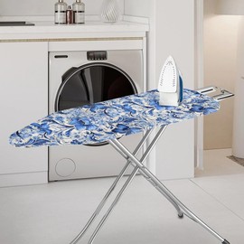 Daulesho Damask Flower Homes Replacement Ironing Board Cover Blue Magnolia Flower Adjustable Elastic Edge Fit, Blue White Porcelain Floral Stain Resistant, Easy Installation