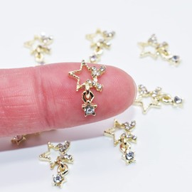 LIFOOST Gold Nail Charms Dangle Star Nail Charms Inlaid with Rhinestones for Nails 3D Metal Crystal Star Nail Accessories