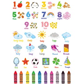 DECOWALL DSL-8056 Leanring Number Color Weather Shape Wall Stickers Educational Decals for Kids Bedroom Nursery Living Room Art Home décor Classroom playroom Decorations Crafts Vinyl