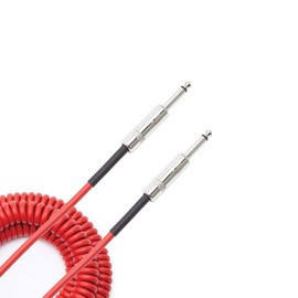 D’Addario Accessories Custom Series Coiled Guitar Cable - Coiled Instrument Cable with Nickel Plated ¼ Inch Ends - Warm, Vintage Look & Tone - 30ft (10ft Coiled) - Red