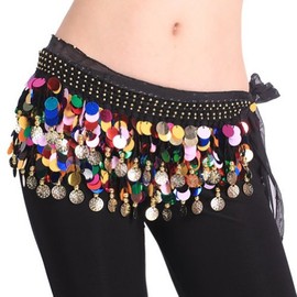 BellyLady Belly Dance Hip Scarf Skirt Wrap With Paillettes-BLACKWITHCOLRFULPAILLETTES