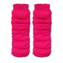 Luxurious Ladies 80's Dance Plain Ribbed Leg Warmers, Neon Leg warmers 15 Colours (Hot Pink)