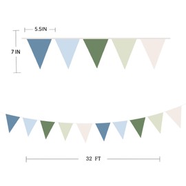 32Ft Blue Green Bunting Banner Party Decorations Retro Blue Green Fabric Triangle Flag Pennant Garland Streamer for Hole in One Masters Golf Birthday Wedding Bridal Baby Shower Hanging Decor
