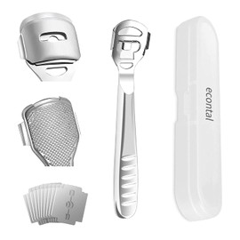 Econtal Callus remover, callus rasp foot, callus scraper for foot care, foot planer with stainless steel handle, 10 blades and box