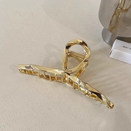 Briskyjp Hair Clip, 5.1 inches (13 cm), Firmly Curled, Metal Clip, Hair Accessory, Simple, Office, Women's, Banana Clip, For Adults, Korean Style, Cute, Hair Ornament, Gold