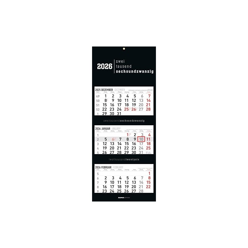 3-Monatskalender Black 2026 - Büro-Kalender 33x20 cm (geschlossen), 33x80 cm