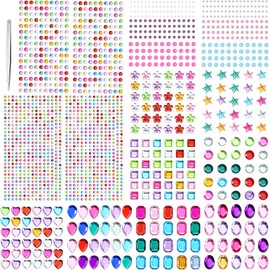 Naler 1786 Piezas Diamantes Autoadhesivas Brillos para Decorar, 14 Hojas Pegatinas Brillantes de Gemas Faciales Brillos para la Cara Maquillaje de Cara o Cabello para Día Festivo, Mejora de Uñas, Decoración de Manualidades