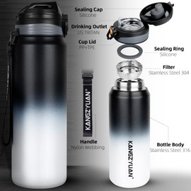 Enlightcode Insulated Water Bottle 900ml Vacuum Leakproof BPA Free Keeps Cold and Hot Thermos Flask for Kids School Gym Hiking Camping Travel Metal Black/White