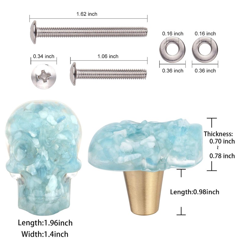 Amogeeli 4Pcs Skull Crystal Resin Brass Knobs with Screws, Decorative