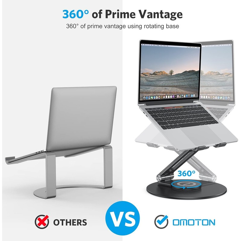 OMOTON Adjustable Laptop Stand with 360 Rotating Base, Ergonomic Laptop