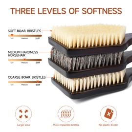 ENAMELEVO Back Scrubber Shower Brush,Dry Brushing Body Brush with 17.7 Inch Curved Long Handle, Natural Bristles for Lymphatic Drainage, Soft & Stiff Bristles Available (Soft-Fine Boar Bristles)