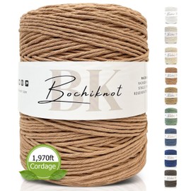 BOCHIKNOT Macrame Cord 3mm x 650yds - Single Strand for Wall Hanging & Plant Hanger - Cotton Macrame Rope (Cappuccino)