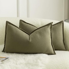 Mandioo Set of 2 Neutral Cotton Cushion Covers, 40 x 80 cm, Decorative Cushion Covers, Boho Sofa Cushion, Decorative Cushion Cover for Sofa, Couch, Living Room, Bedroom, Olive Green