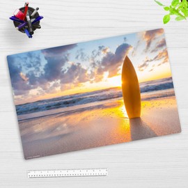 Desk Mat for Children and Adults - "Surfboard on the Beach" - Made of Premium Vinyl (Plastic) - 60 x 40 cm - Non-Slip Desk Mat with Best Protection - Made in Germany