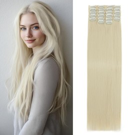 Benehair 22" Clip in Hair Extensions Long Straight Hair Extensions Clip in Synthetic Fiber Full Head Natural Extension Blonde Hair Piece for Women(Blonde, 180g)