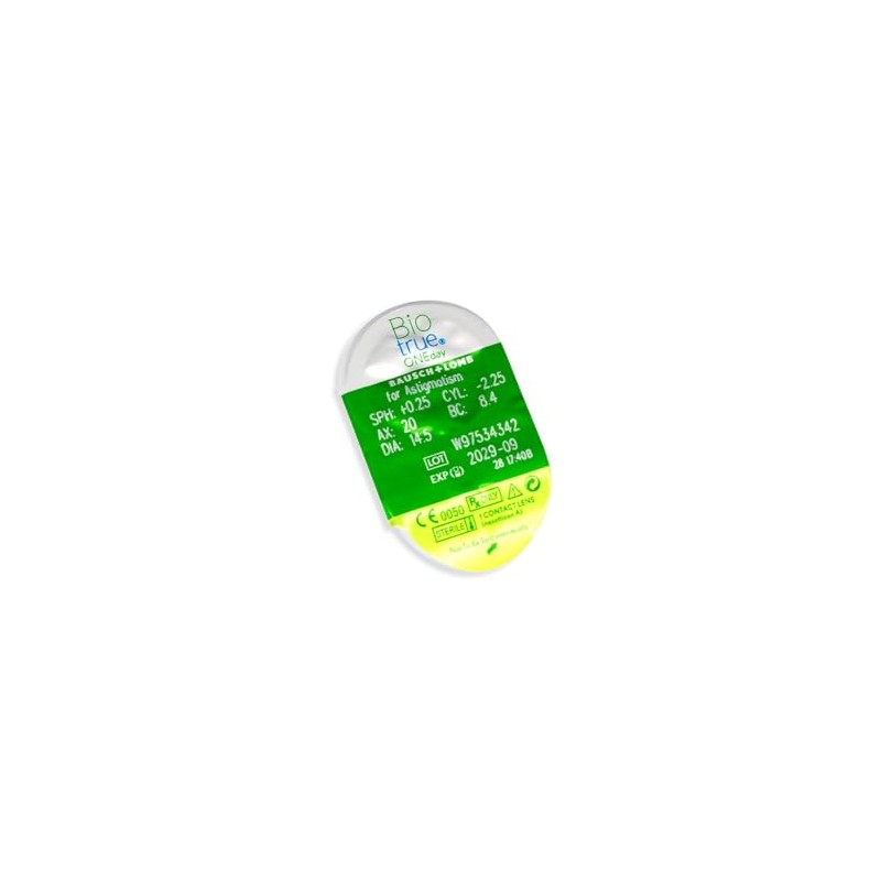 Biotrue OneDay for Astigmatism, Dp:0.25Bk:8.40Zl:-2.25Ax:90.00Dm:14.50