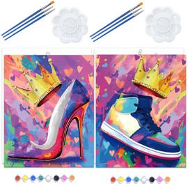 GLASSWINDS 2Pcs Sip and Paint Kit for Adults 8X10 Pre Stretched Canvas Painting Kits Shoe Crown Couples Painting Kit Date Night Pre Drawn Canvas to Paint Couple Paints Party Supply
